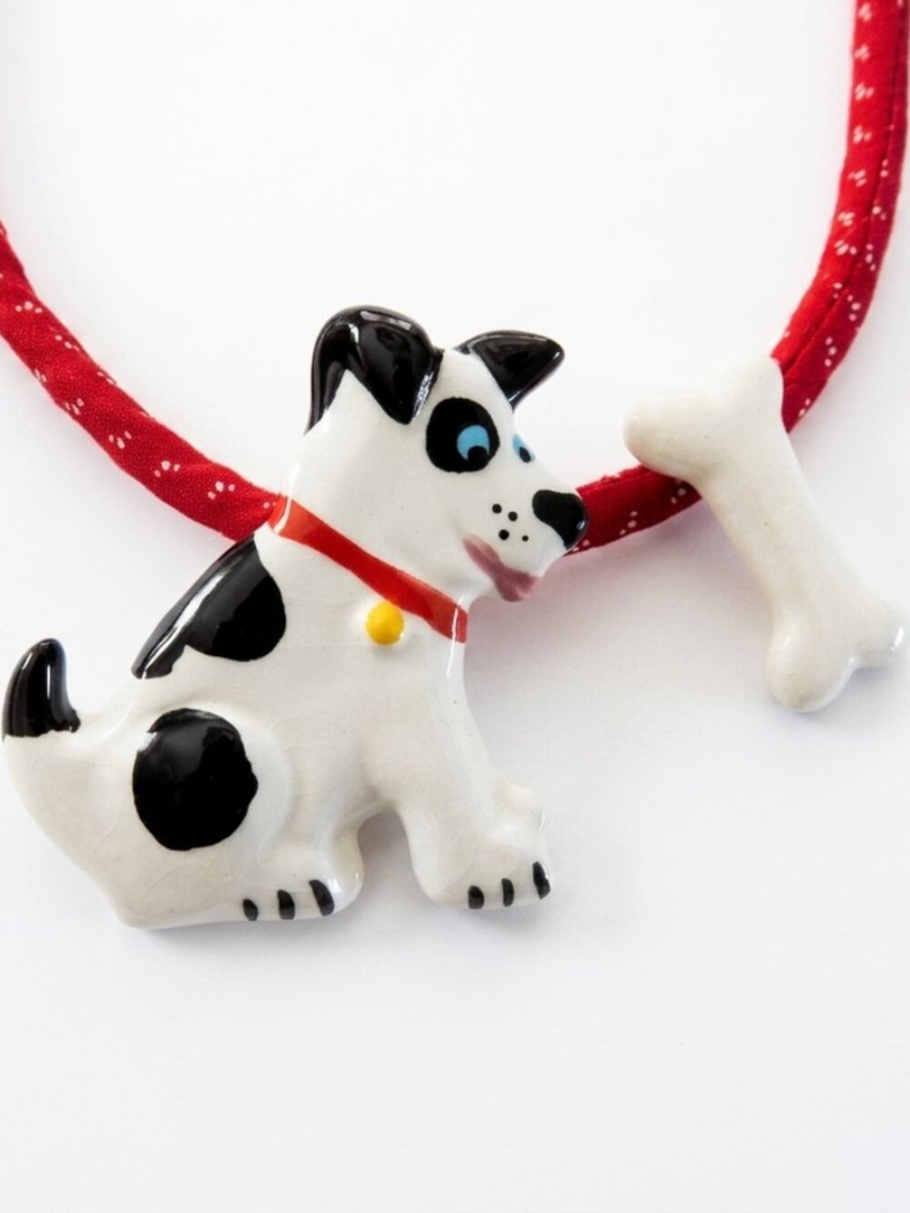 VTG 1980s Flying Colors Signed Ceramic Dog & Bone Necklace